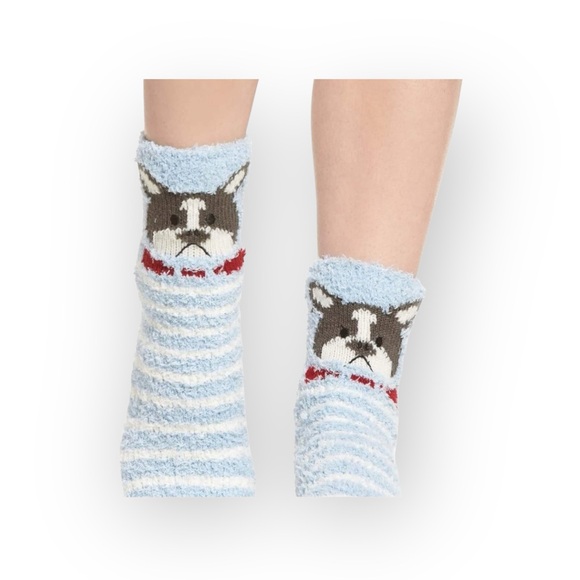 new PJ Salvage 𖠌 Frenchie Dog Plush Super Soft Butter Socks 𖠌 Blue Stripe 𖠌 - Picture 3 of 14